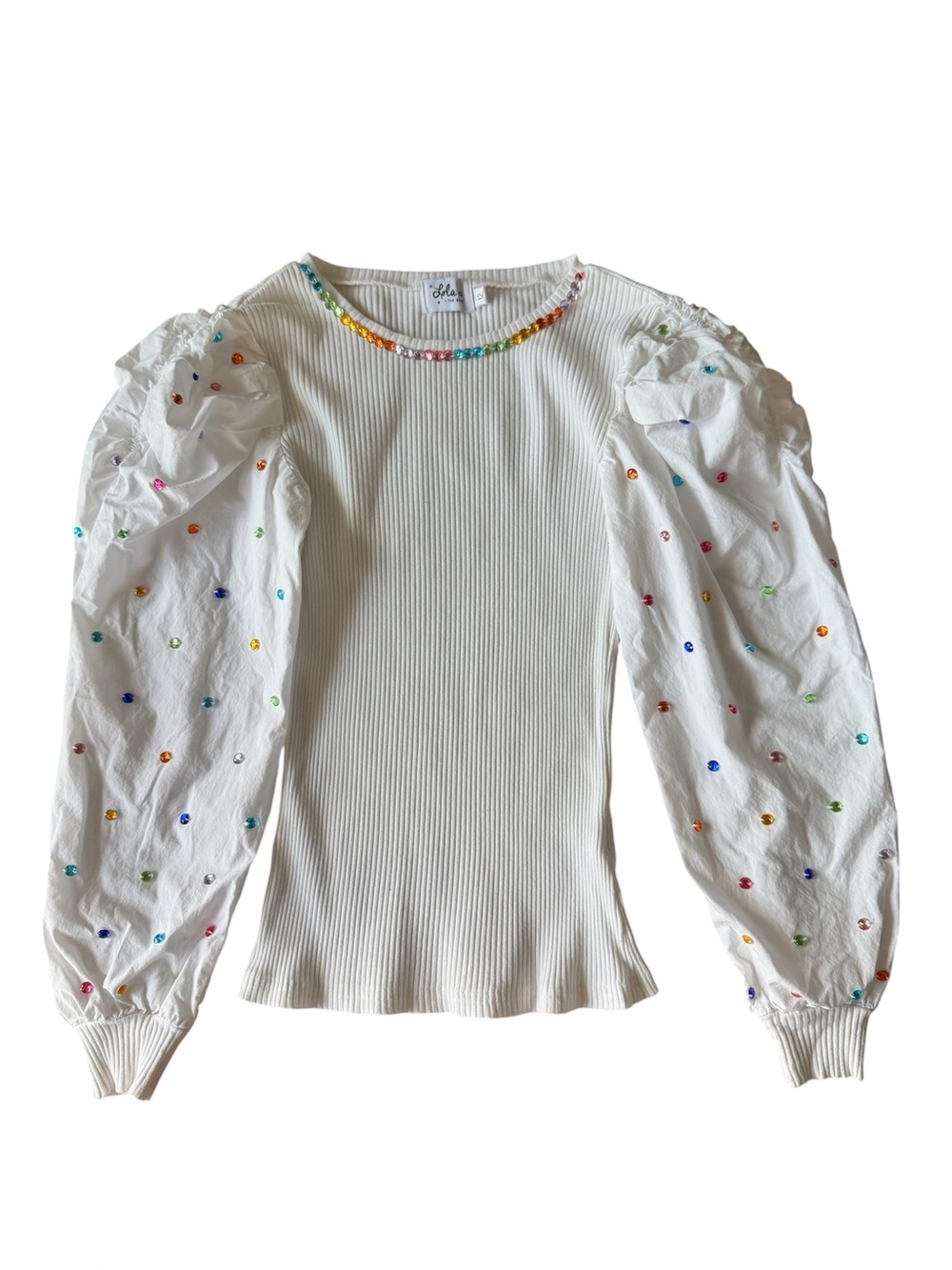 Lola & The Boys 12 Girls Top Kids Gem Queen Blouse White Puff Sleeve